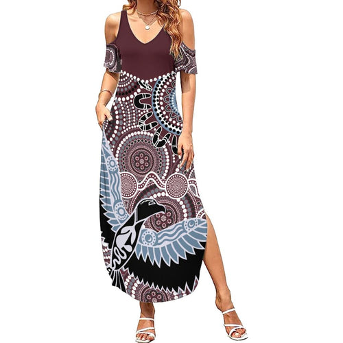 Aboriginal Pattern Bird Family Matching Summer Maxi Dress and Hawaiian Shirt