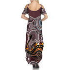 Aboriginal Pattern Bird Family Matching Summer Maxi Dress and Hawaiian Shirt