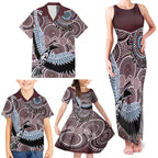 Aboriginal Pattern Bird Family Matching Tank Maxi Dress and Hawaiian Shirt