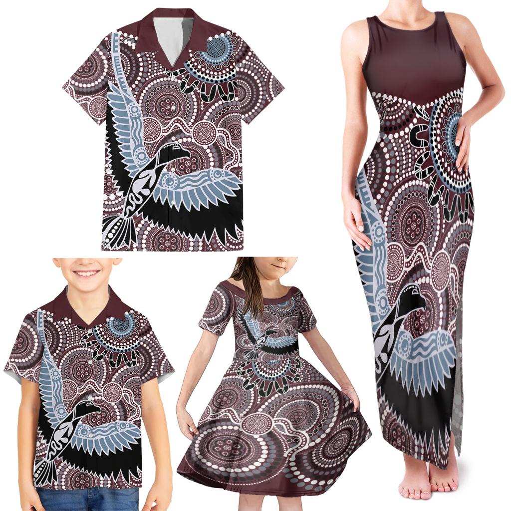Aboriginal Pattern Bird Family Matching Tank Maxi Dress and Hawaiian Shirt