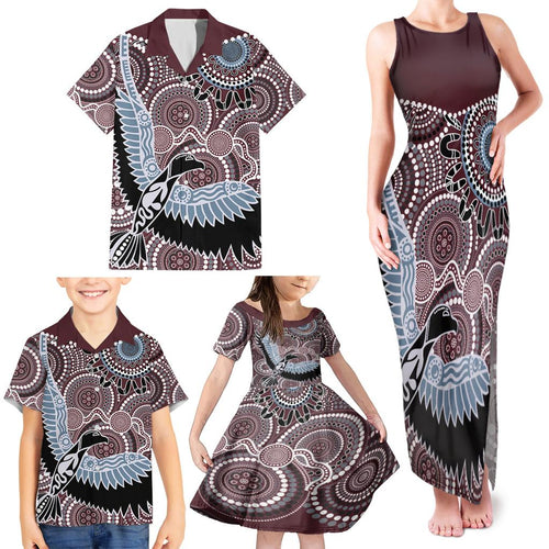 Aboriginal Pattern Bird Family Matching Tank Maxi Dress and Hawaiian Shirt