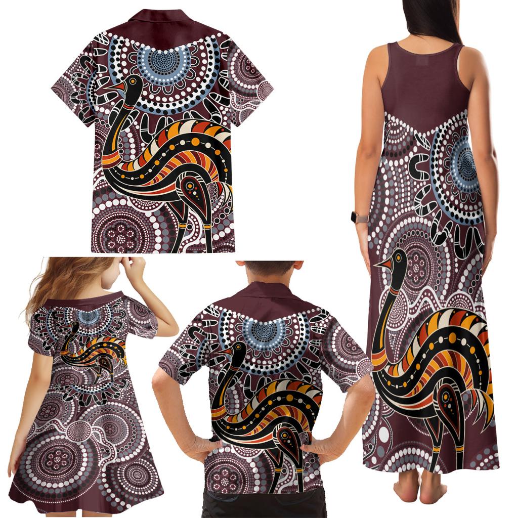 Aboriginal Pattern Bird Family Matching Tank Maxi Dress and Hawaiian Shirt