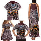 Aboriginal Pattern Bird Family Matching Tank Maxi Dress and Hawaiian Shirt
