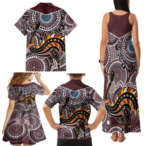 Aboriginal Pattern Bird Family Matching Tank Maxi Dress and Hawaiian Shirt