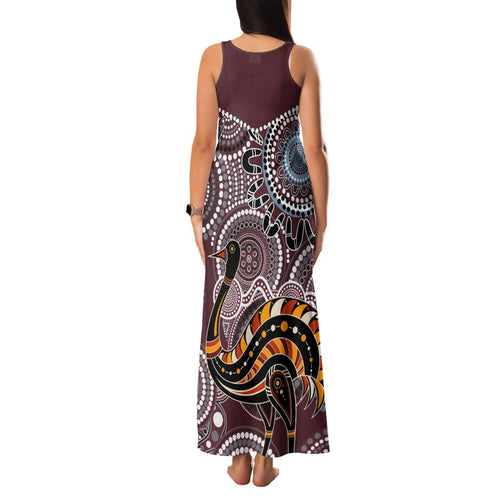 Aboriginal Pattern Bird Family Matching Tank Maxi Dress and Hawaiian Shirt
