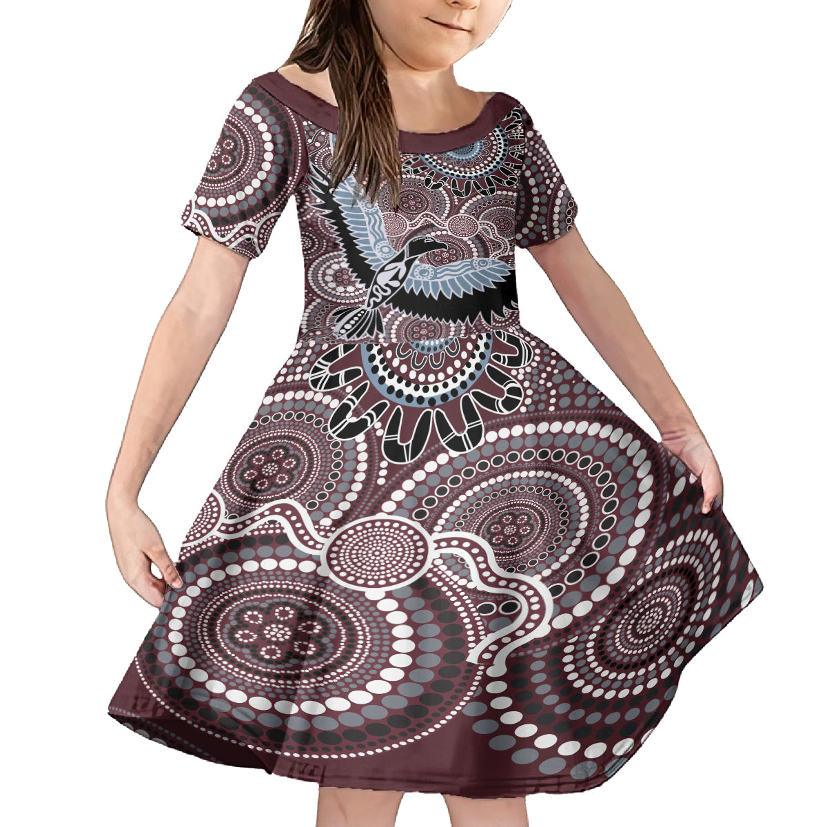 Aboriginal Pattern Bird Kid Short Sleeve Dress