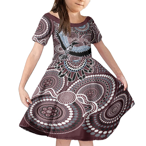 Aboriginal Pattern Bird Kid Short Sleeve Dress