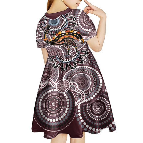 Aboriginal Pattern Bird Kid Short Sleeve Dress