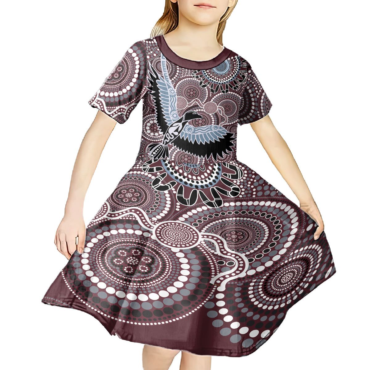 Aboriginal Pattern Bird Kid Short Sleeve Dress