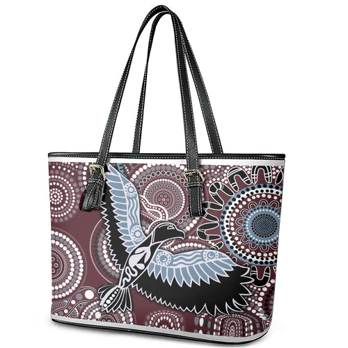 Aboriginal Pattern Bird Leather Tote Bag
