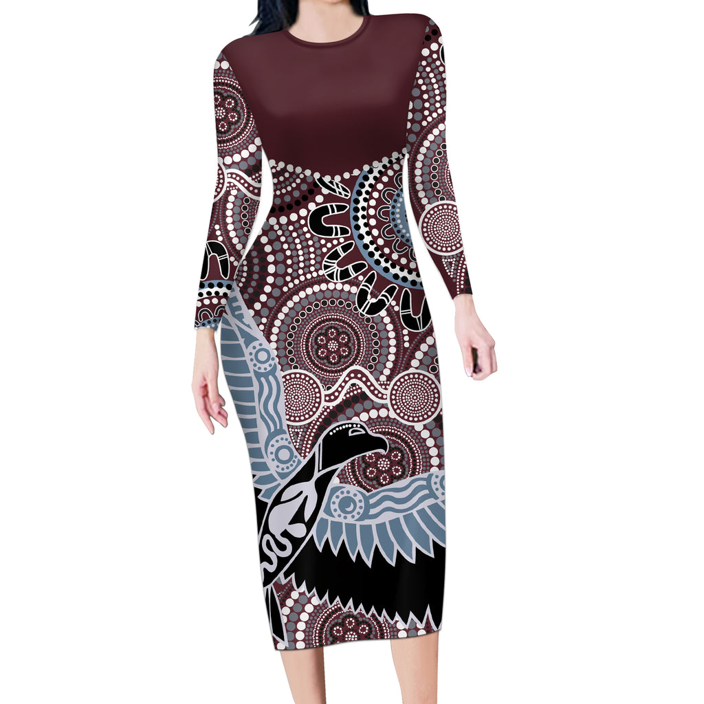 Aboriginal Pattern Bird Long Sleeve Bodycon Dress