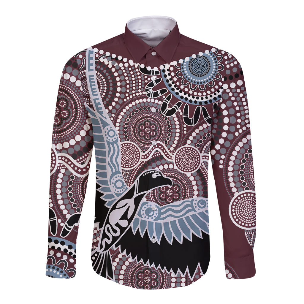 Aboriginal Pattern Bird Long Sleeve Button Shirt