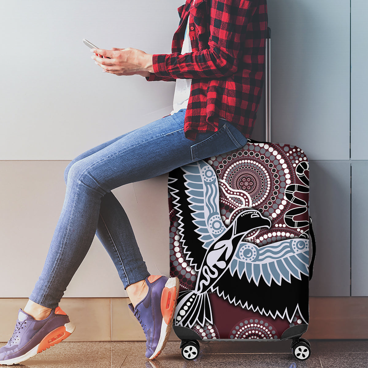 Aboriginal Pattern Bird Luggage Cover