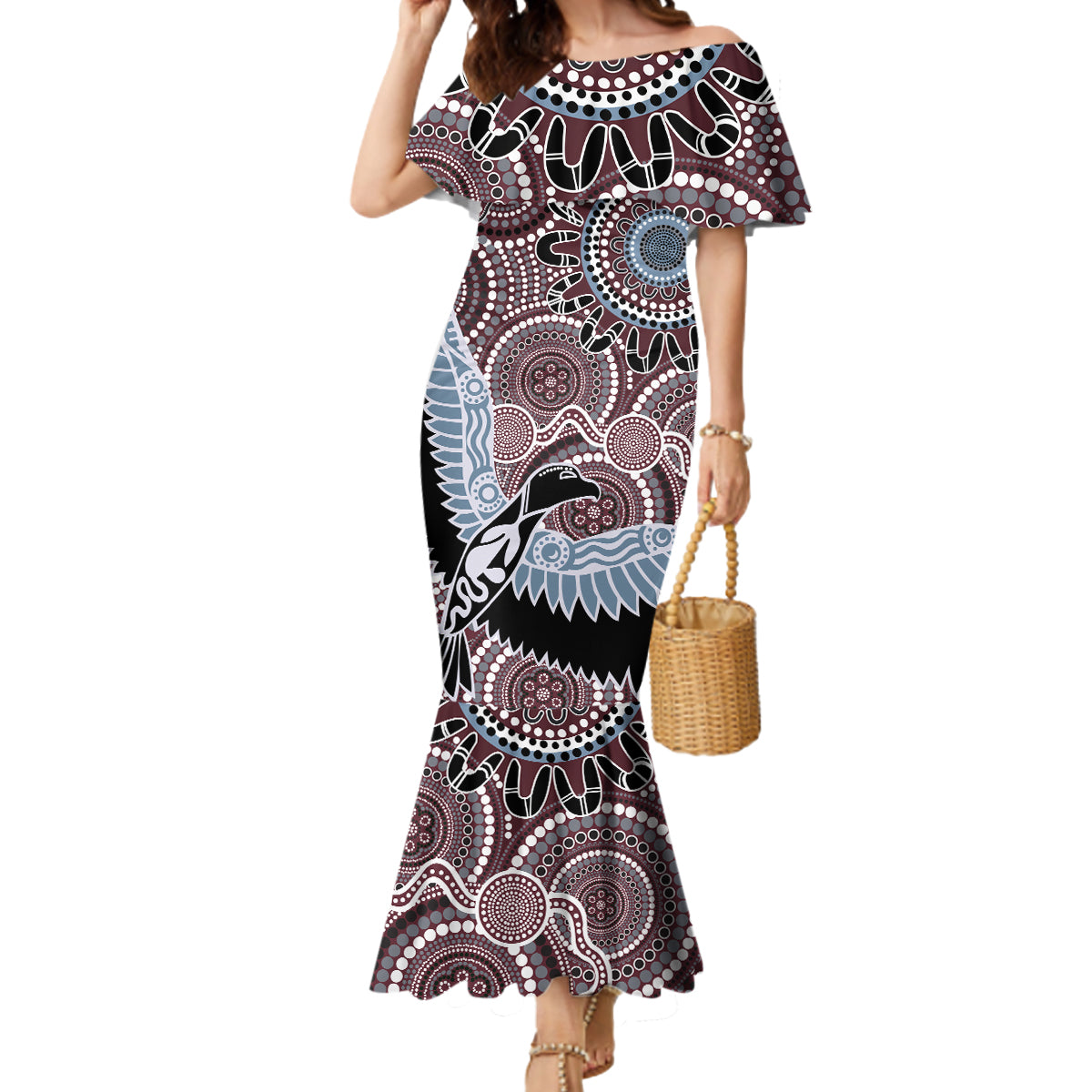 Aboriginal Pattern Bird Mermaid Dress
