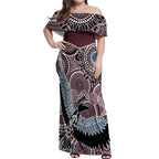 Aboriginal Pattern Bird Off Shoulder Maxi Dress