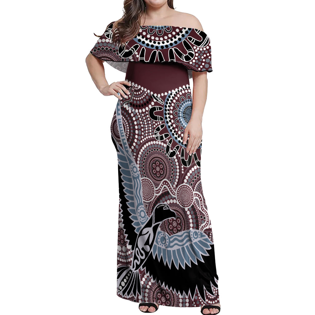 Aboriginal Pattern Bird Off Shoulder Maxi Dress