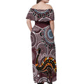 Aboriginal Pattern Bird Off Shoulder Maxi Dress