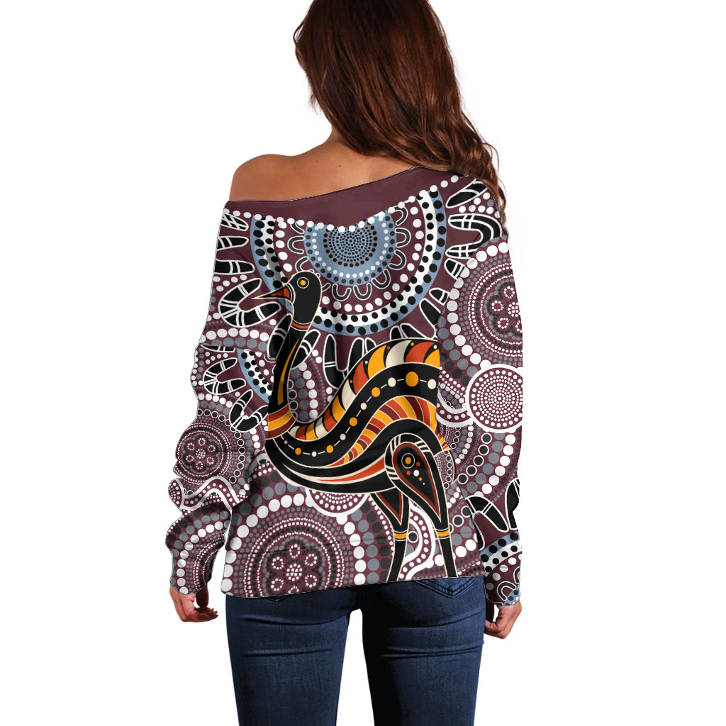 Aboriginal Pattern Bird Off Shoulder Sweater