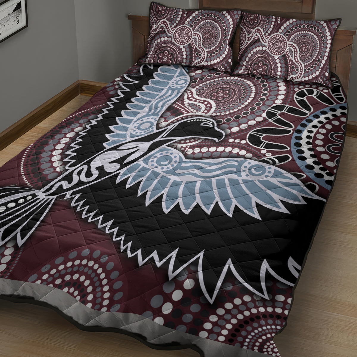 Aboriginal Pattern Bird Quilt Bed Set