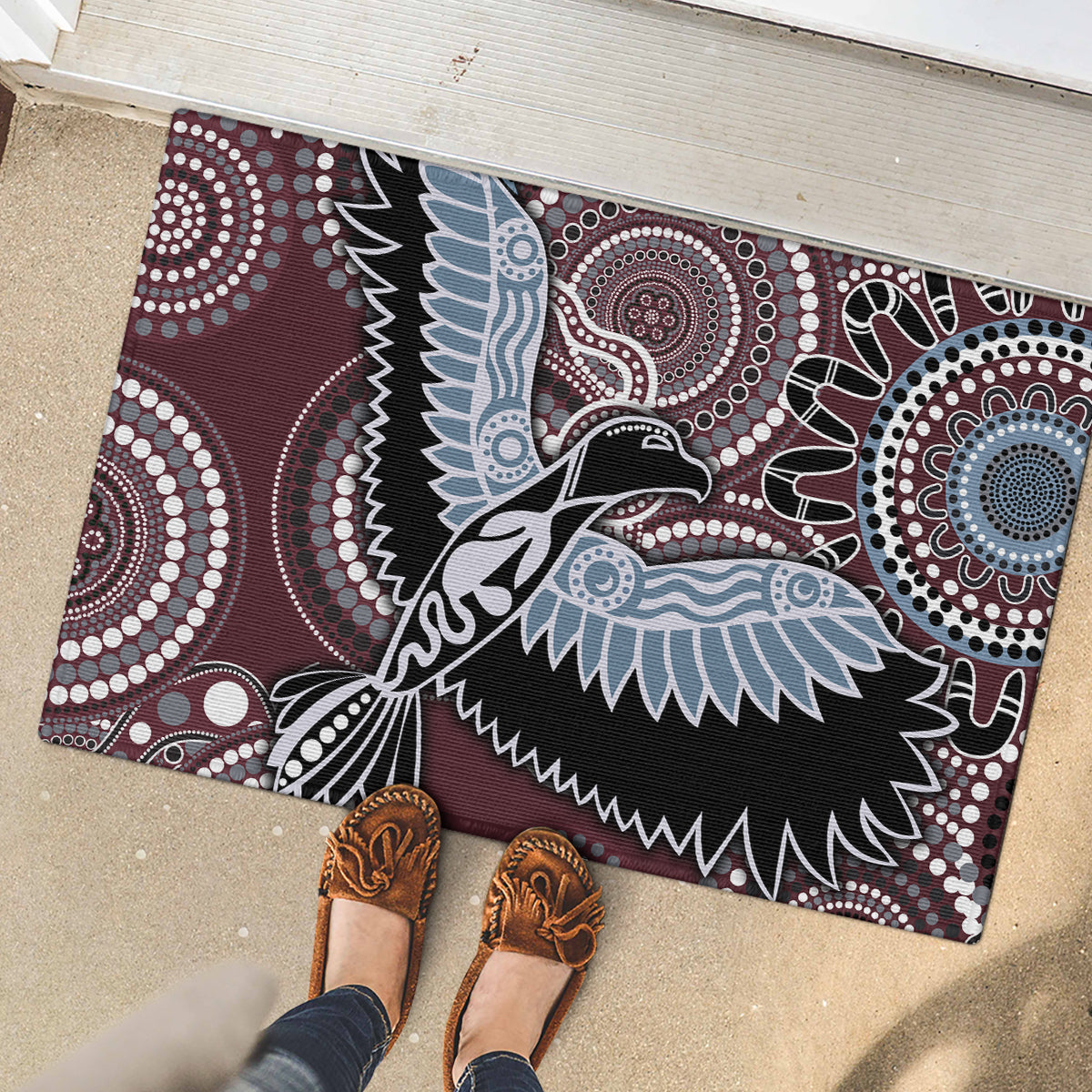 Aboriginal Pattern Bird Rubber Doormat
