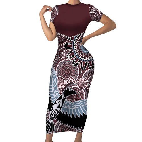 Aboriginal Pattern Bird Short Sleeve Bodycon Dress