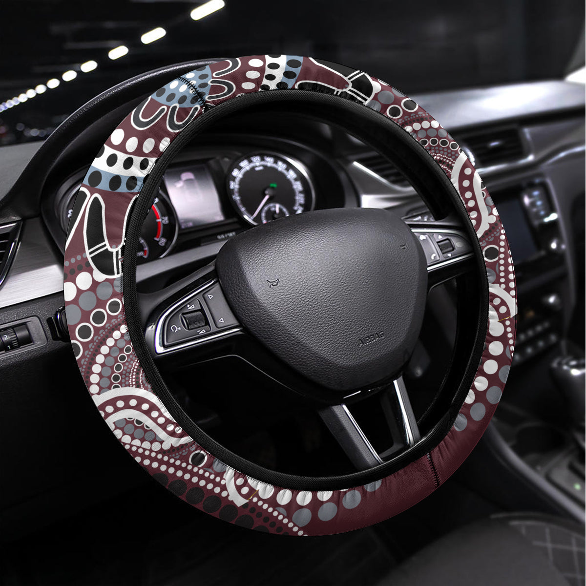Aboriginal Pattern Bird Steering Wheel Cover