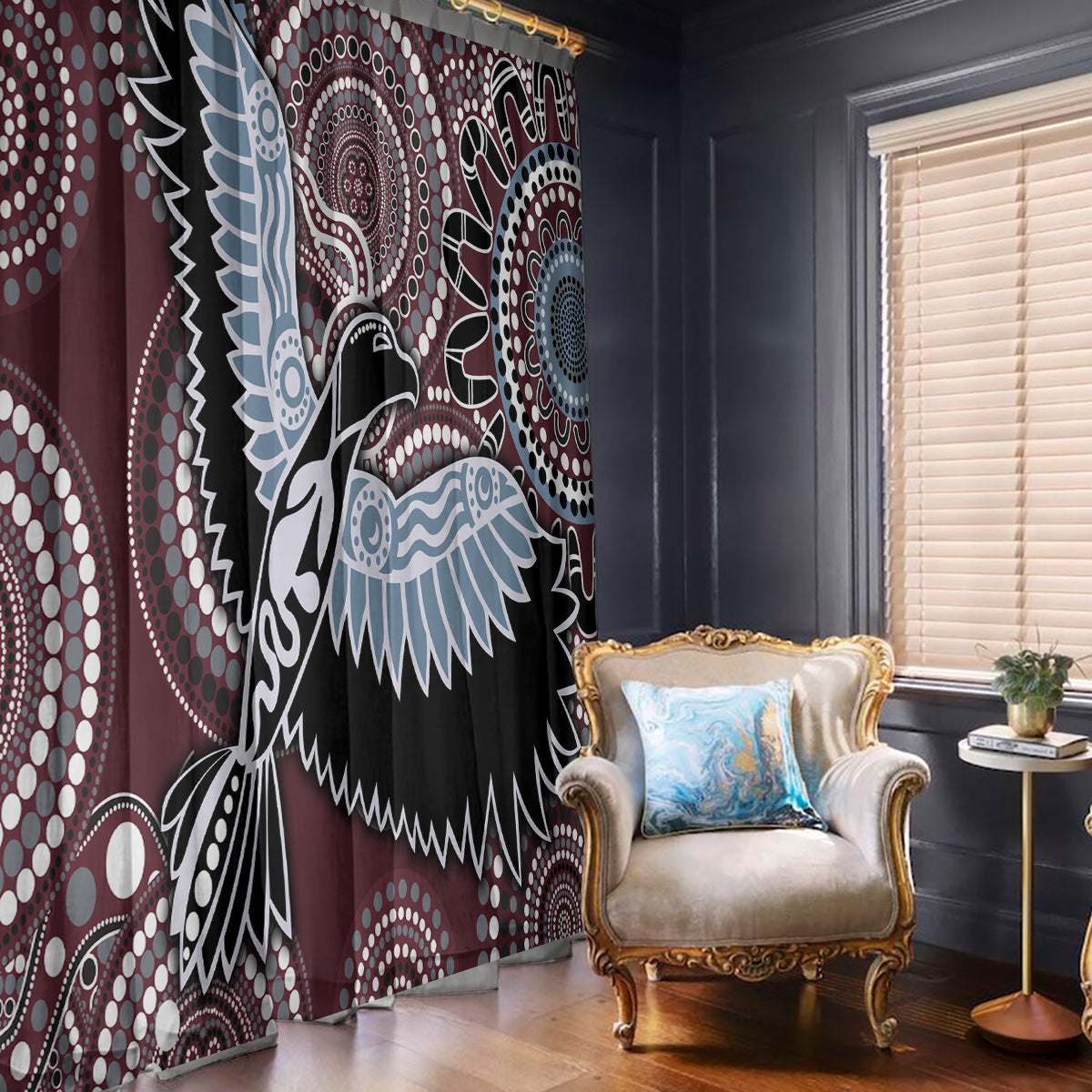 Aboriginal Pattern Bird Window Curtain