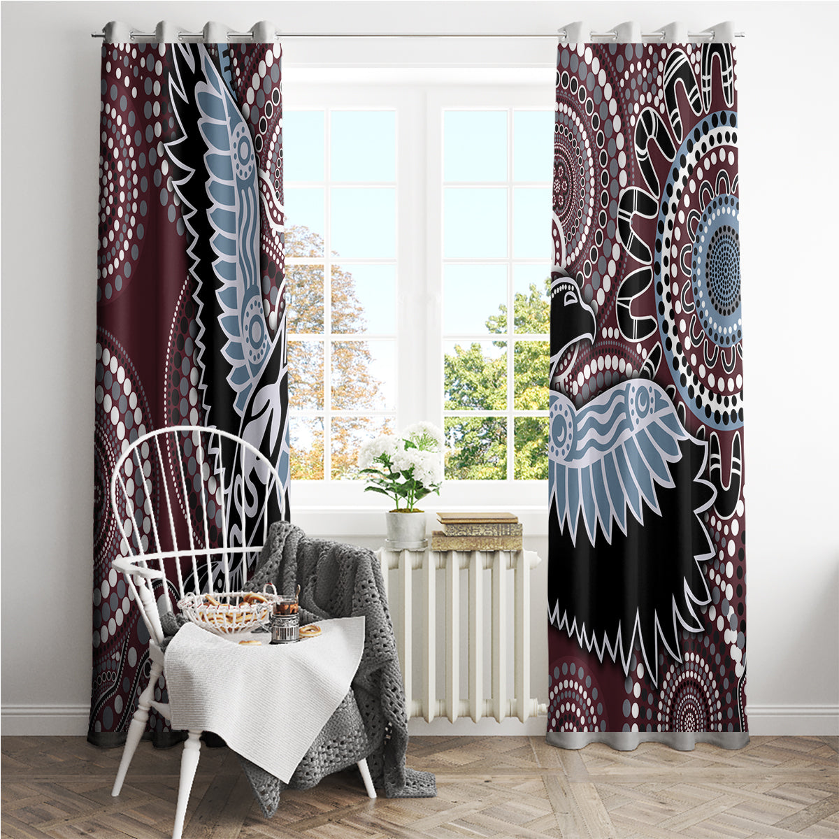 Aboriginal Pattern Bird Window Curtain