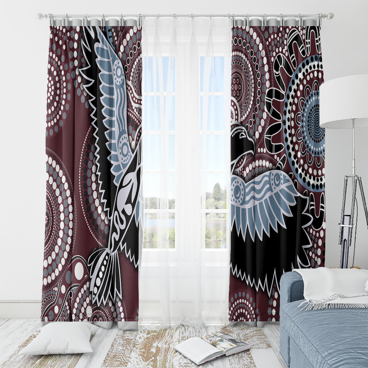 Aboriginal Pattern Bird Window Curtain