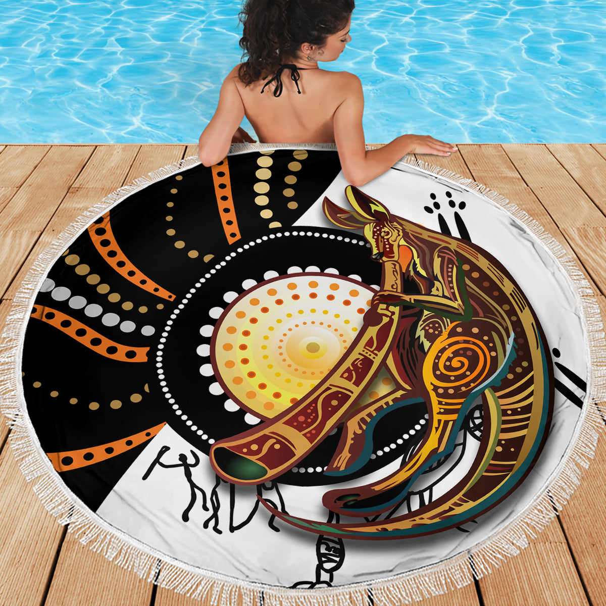 Aboriginal Kangaroo Pattern Dot Art Beach Blanket
