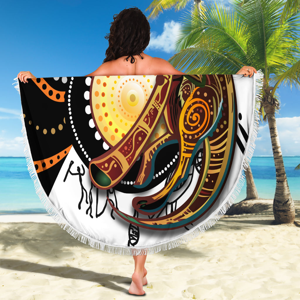 Aboriginal Kangaroo Pattern Dot Art Beach Blanket