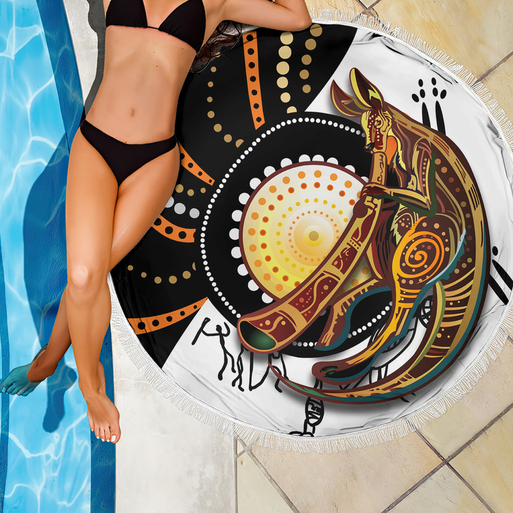Aboriginal Kangaroo Pattern Dot Art Beach Blanket