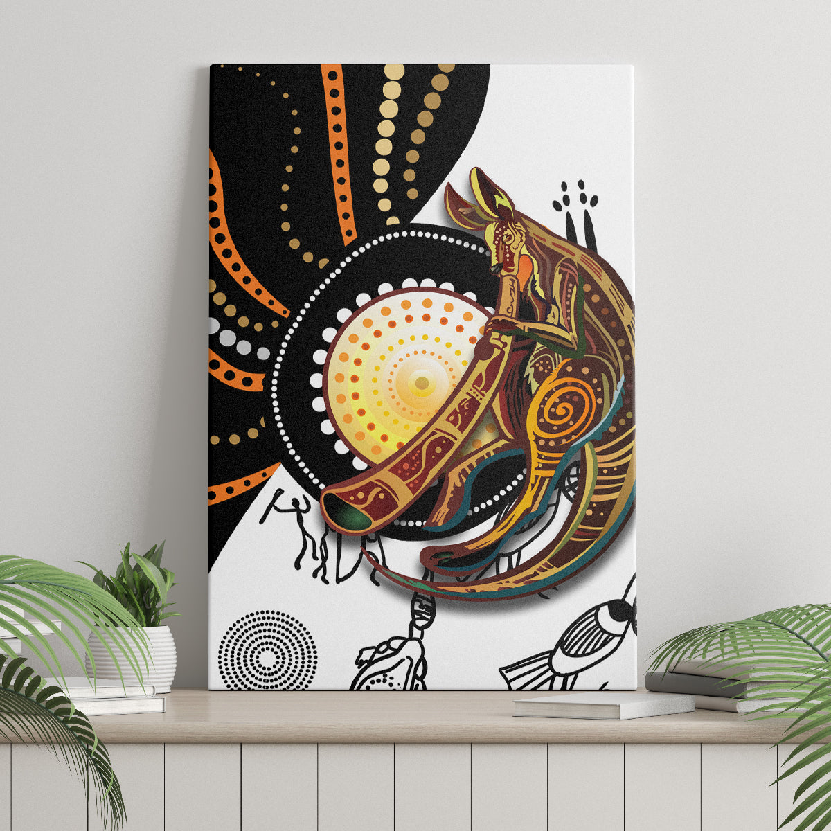 Aboriginal Kangaroo Pattern Dot Art Canvas Wall Art