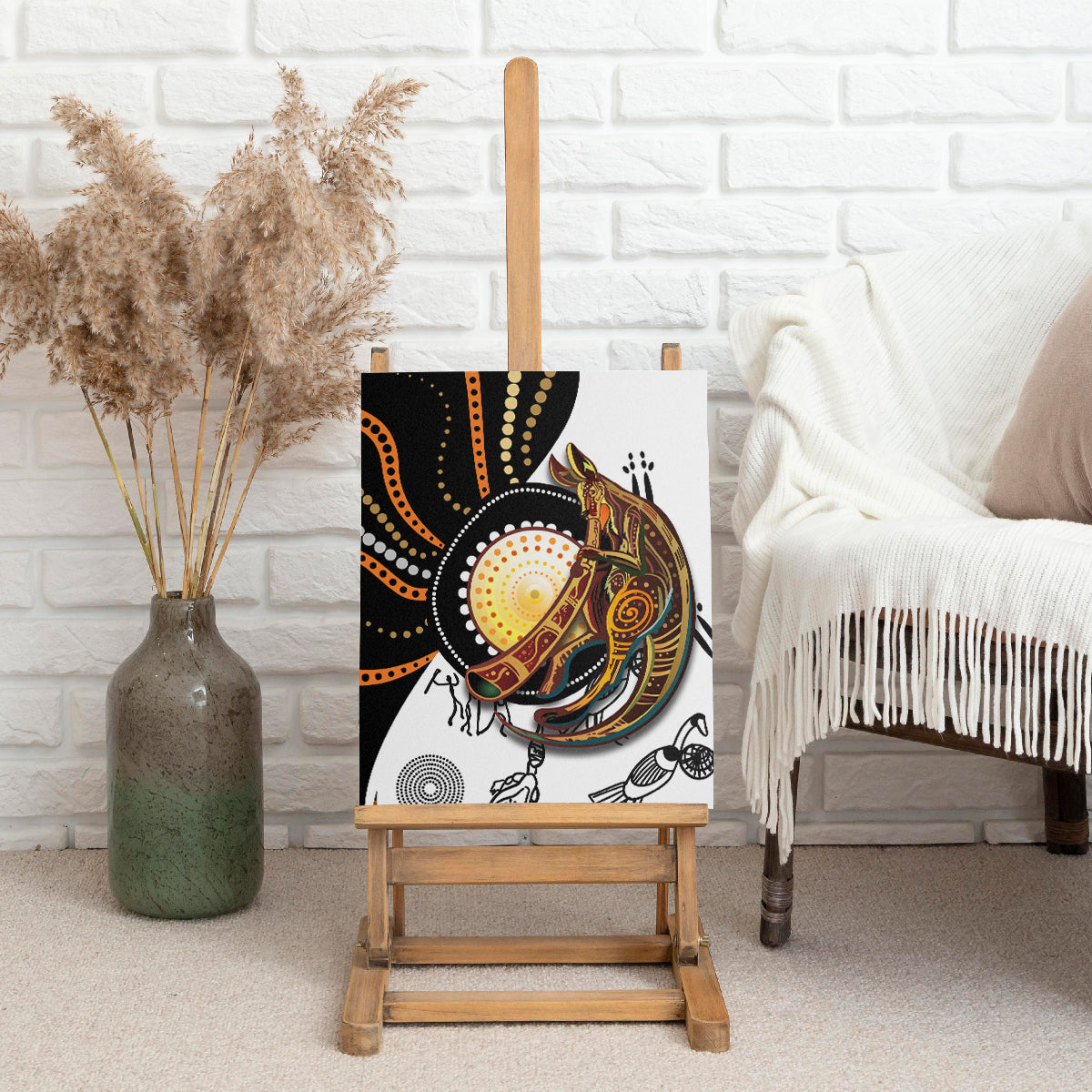 Aboriginal Kangaroo Pattern Dot Art Canvas Wall Art