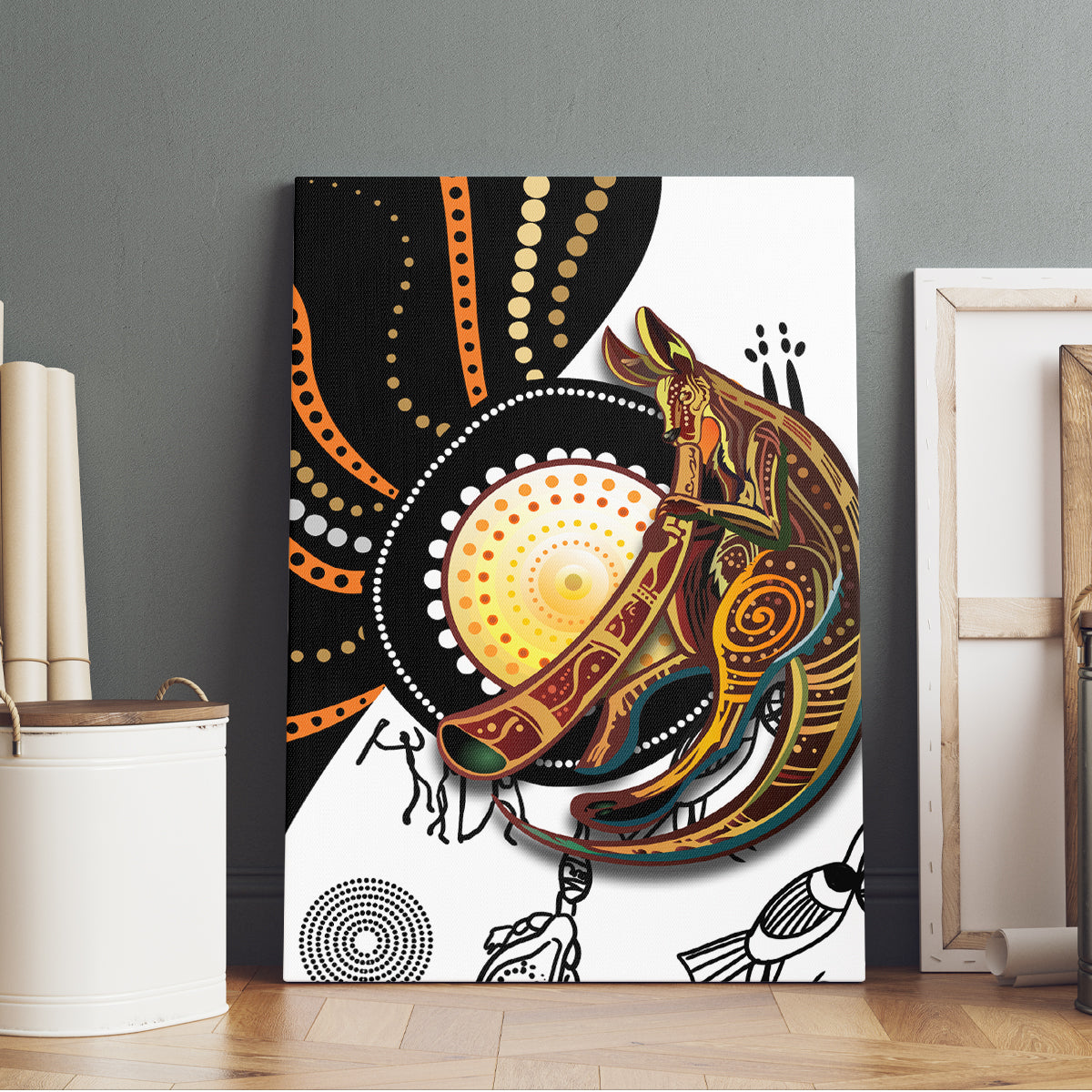 Aboriginal Kangaroo Pattern Dot Art Canvas Wall Art