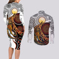 Aboriginal Kangaroo Pattern Dot Art Couples Matching Long Sleeve Bodycon Dress and Long Sleeve Button Shirt