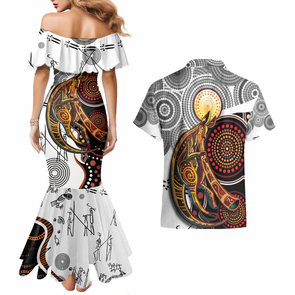 Aboriginal Kangaroo Pattern Dot Art Couples Matching Mermaid Dress and Hawaiian Shirt