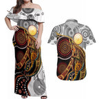 Aboriginal Kangaroo Pattern Dot Art Couples Matching Off Shoulder Maxi Dress and Hawaiian Shirt