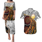 Aboriginal Kangaroo Pattern Dot Art Couples Matching Puletasi and Hawaiian Shirt