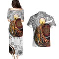 Aboriginal Kangaroo Pattern Dot Art Couples Matching Puletasi and Hawaiian Shirt