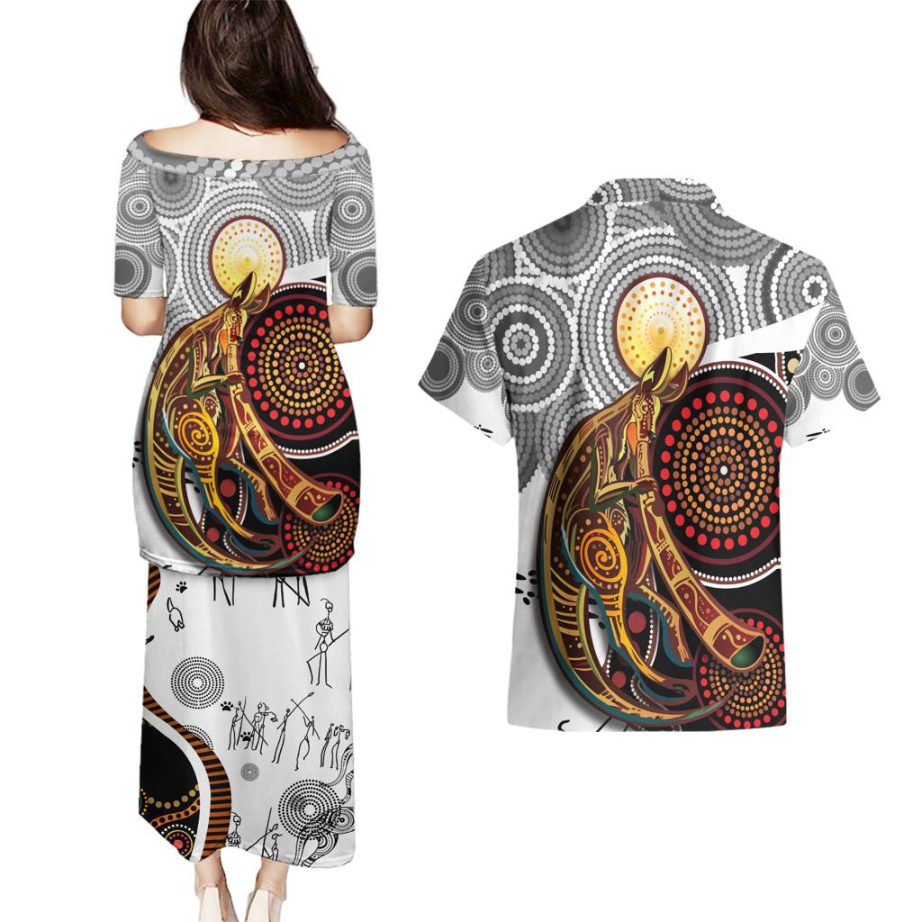 Aboriginal Kangaroo Pattern Dot Art Couples Matching Puletasi and Hawaiian Shirt