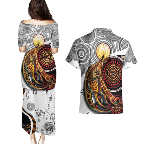 Aboriginal Kangaroo Pattern Dot Art Couples Matching Puletasi and Hawaiian Shirt