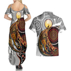 Aboriginal Kangaroo Pattern Dot Art Couples Matching Summer Maxi Dress and Hawaiian Shirt