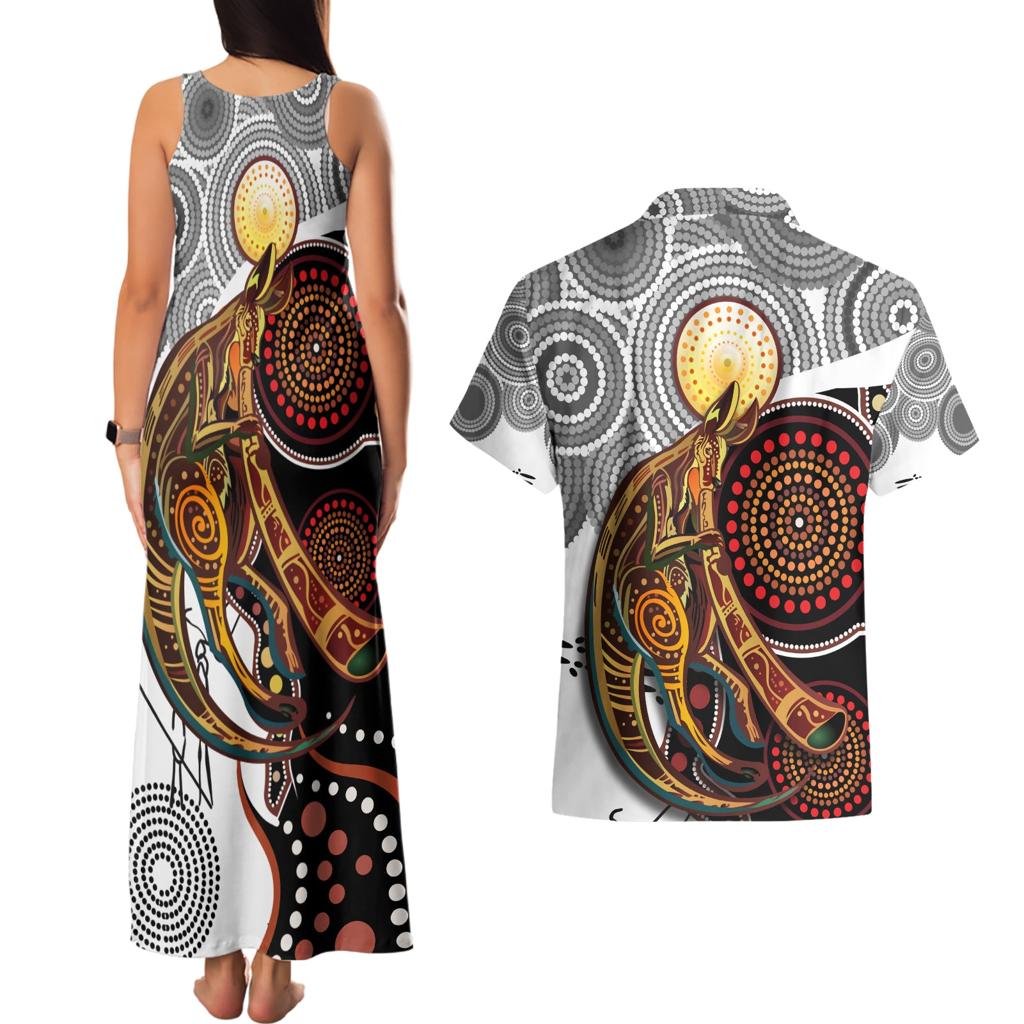 Aboriginal Kangaroo Pattern Dot Art Couples Matching Tank Maxi Dress and Hawaiian Shirt