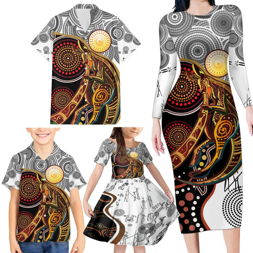 Aboriginal Kangaroo Pattern Dot Art Family Matching Long Sleeve Bodycon Dress and Hawaiian Shirt