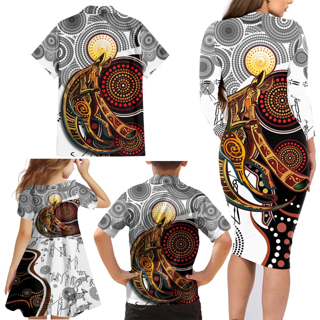 Aboriginal Kangaroo Pattern Dot Art Family Matching Long Sleeve Bodycon Dress and Hawaiian Shirt