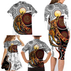 Aboriginal Kangaroo Pattern Dot Art Family Matching Long Sleeve Bodycon Dress and Hawaiian Shirt