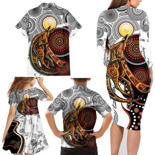 Aboriginal Kangaroo Pattern Dot Art Family Matching Long Sleeve Bodycon Dress and Hawaiian Shirt