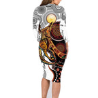 Aboriginal Kangaroo Pattern Dot Art Family Matching Long Sleeve Bodycon Dress and Hawaiian Shirt