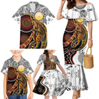 Aboriginal Kangaroo Pattern Dot Art Family Matching Mermaid Dress and Hawaiian Shirt